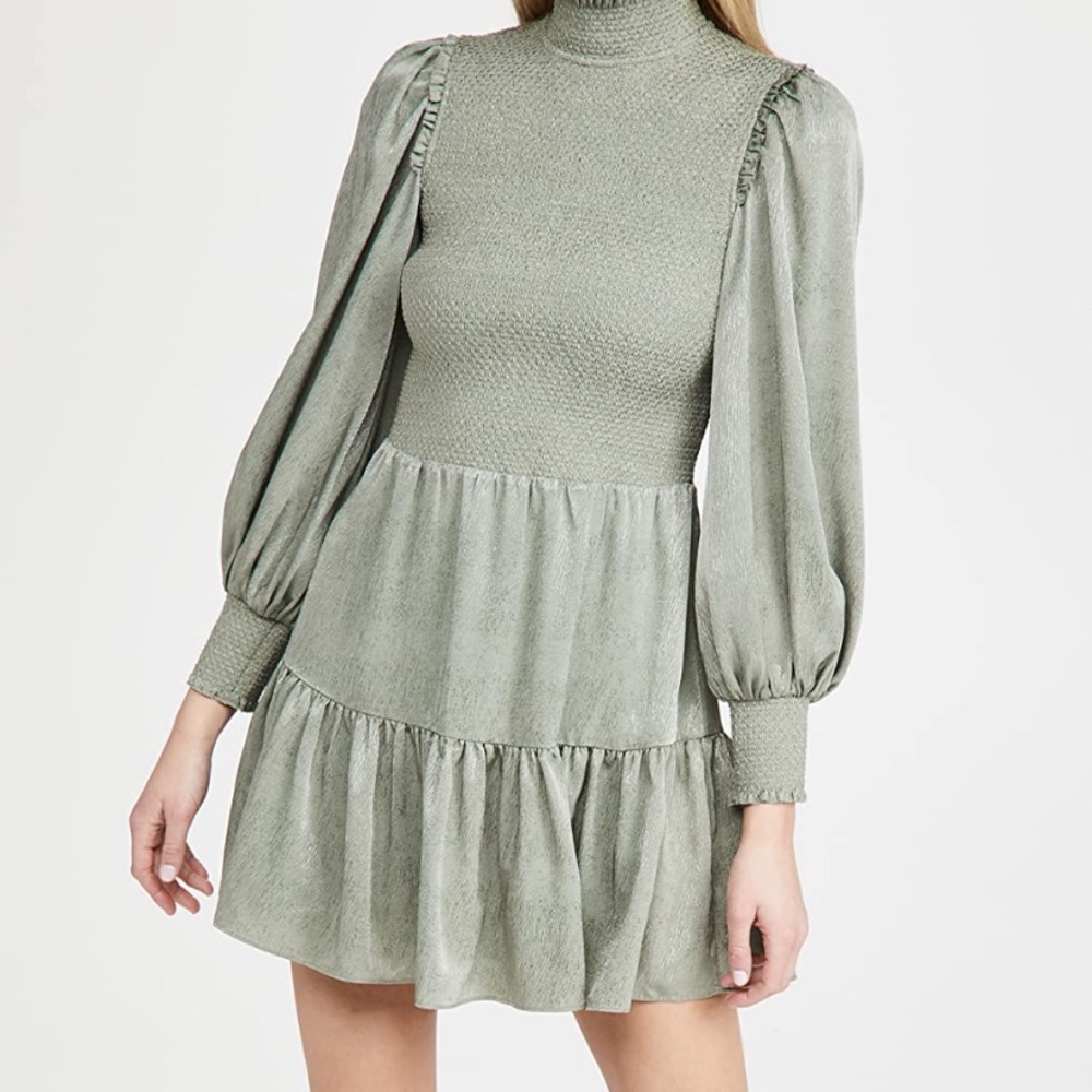 Alice & Olivia Elvira Smocked Balloon Mock Tiered Dress